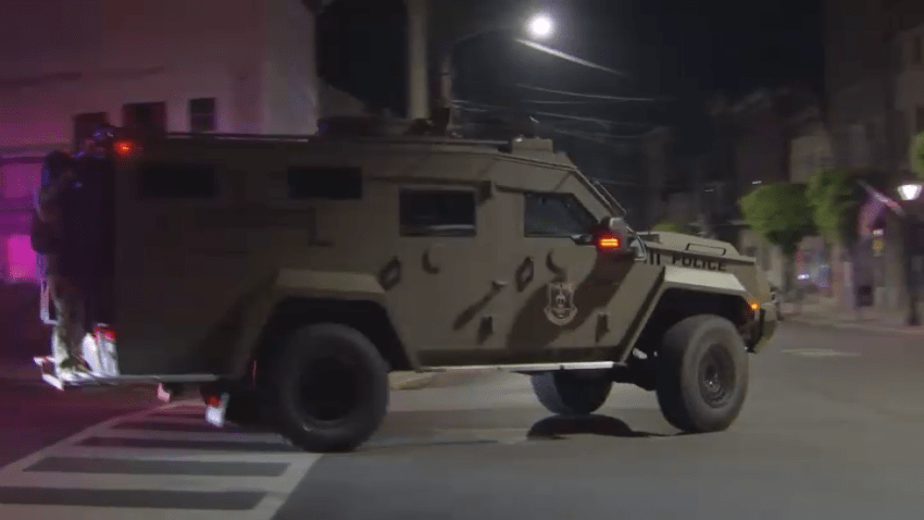 Police armored vehicle on street