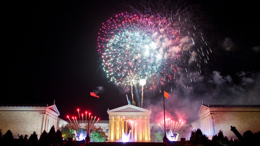 A view of fireworks over the Philadelphia Museum of the Art.