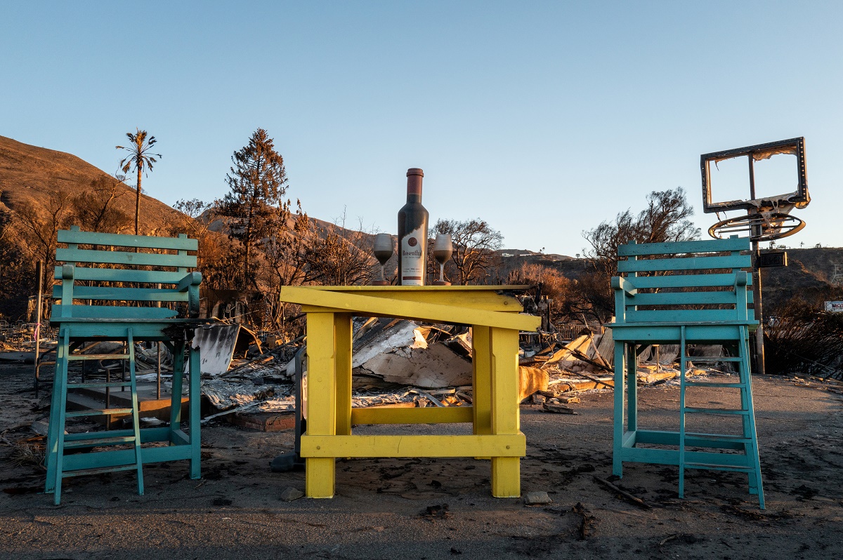 Remains of a restaurant destroyed by the Palisades wildfire, on Jan. 13, 2025 in Malibu.