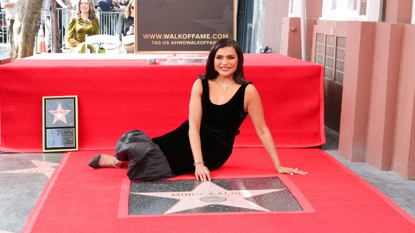 Mindy Kaling attends her Hollywood Walk of Fame Star Ceremony on February 18, 2025 in Hollywood.