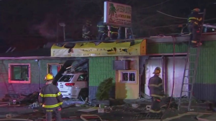 A vehicle crashed into Caribbean Cuisine in Southwest Philadelphia early Monday.