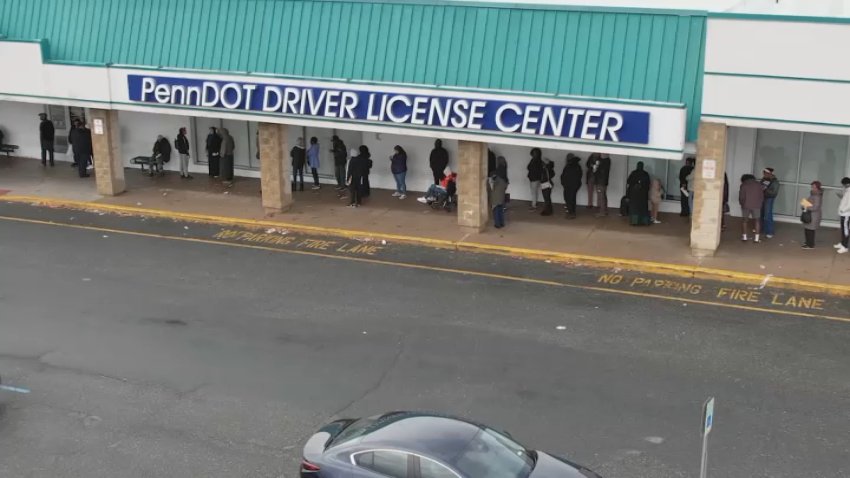 People line up at PennDOT driver's license center.