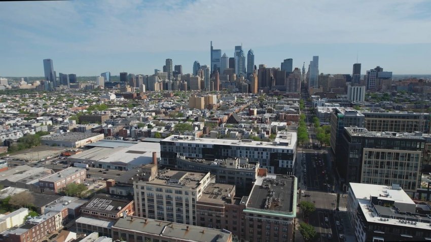 Philly skyline drone photo