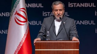 Iranian Foreign Minister Abbas Araqhchi talks during a press conference in Istanbul, Turkey, June 22, 2025.