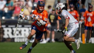 Utah Archers Midfielder Tre Leclaire (44) carries the ball during the Premier Lacrosse League Cash App Championship between the Maryland Whipsnakes and the Utah Archers at Subaru Park in Chester, Pennsylvania, on Sept. 15, 2024.