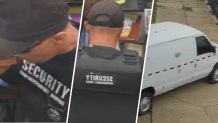 Police released surveillance photos of a man who they say zip-tied a woman and robbed a Philadelphia business while impersonating a law enforcement officer.